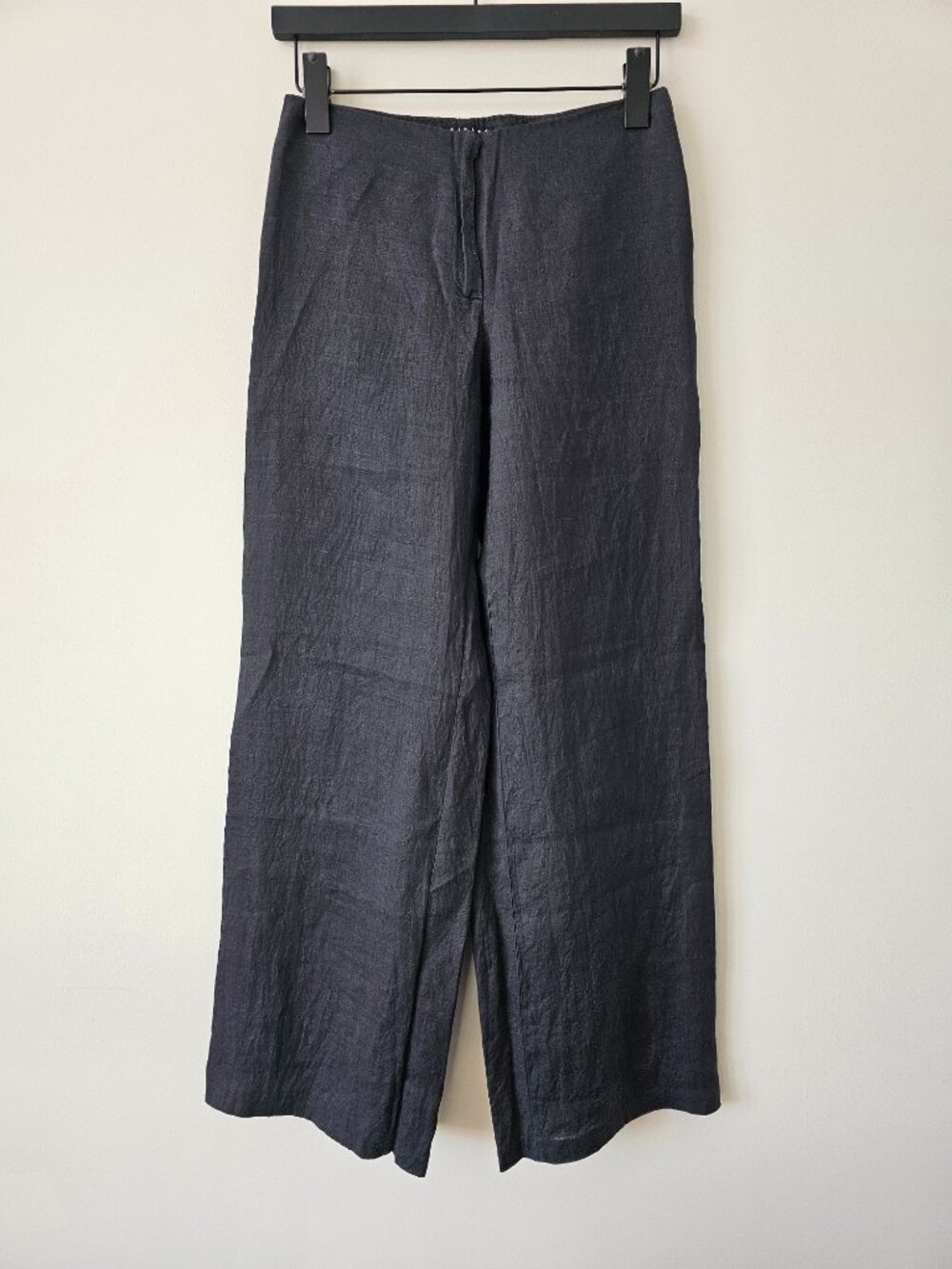 SISLEY Black Linen Wide Leg Zipper Front Pants Size 38/2 Made in Italy